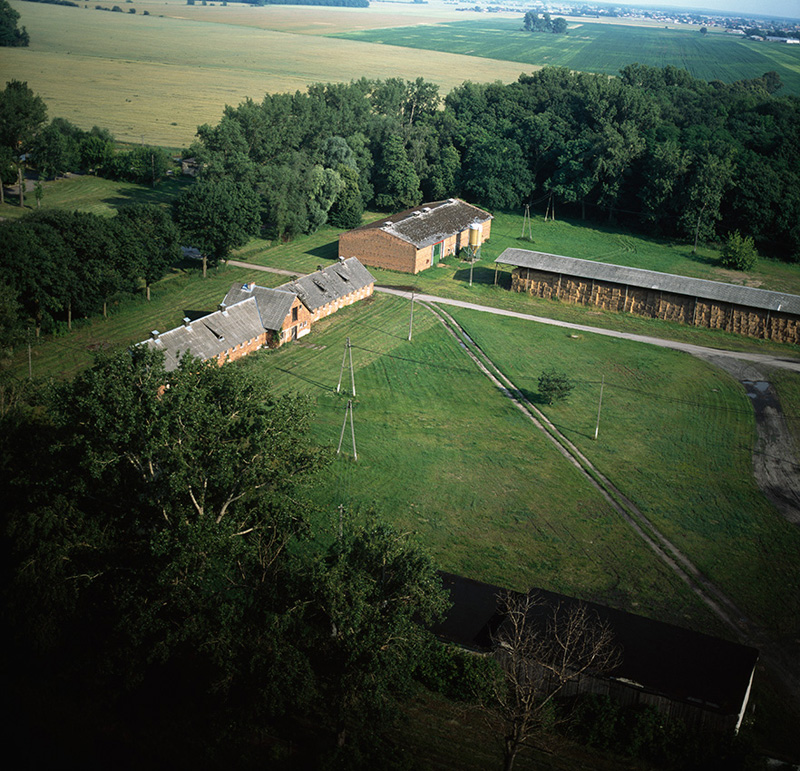 Allan Sekula, ‘Aerial view of pig farm owned by the American multinational Smithfield. Located on site of a former collective farm.’ Wieckowice, Poland, July 2009. Chromogenic print, 48 x 48 inches. Image courtesy of the artist.