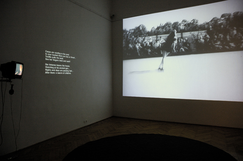  Arturas Raila (Lithuania). Forever Lacking, Never Quite Enough (2002-3). Video Installation, Satellite Tunes Exhibition, Hungarian University of Fine Arts. Image courtesy of the Author. 