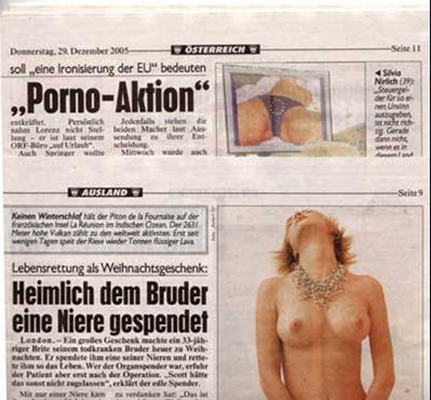 An excerpt from an Austrian newspaper article about Ostoji?’s work. 2004. Image courtesy of the artist.