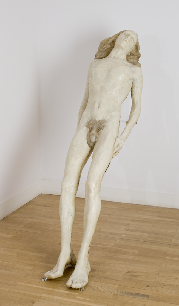 Alina Szapocznikow, “Piotr,” polyester resin, 205 x 45 x 33 cm, 1972, ?from the collection of the National Museum in Krakow. Image courtesy of WIELS Contemporary Art Centre, Brussels.