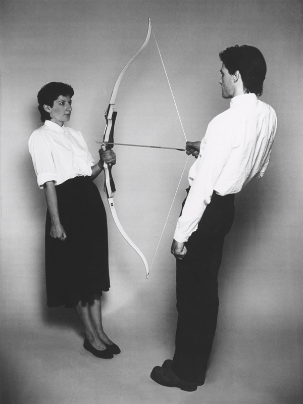 Marina Abramović and Ulay, ‘Rest Energy’. Performed in August 1980 for four minutes at ROSC’80, National Gallery of Ireland. Production image (black and white) for 16mm film transferred to video (color, sound). 47 min. © 2010 Marina Abramović. Courtesy Marina Abramović and Sean Kelly Gallery/Artists Rights Society (ARS), New York.