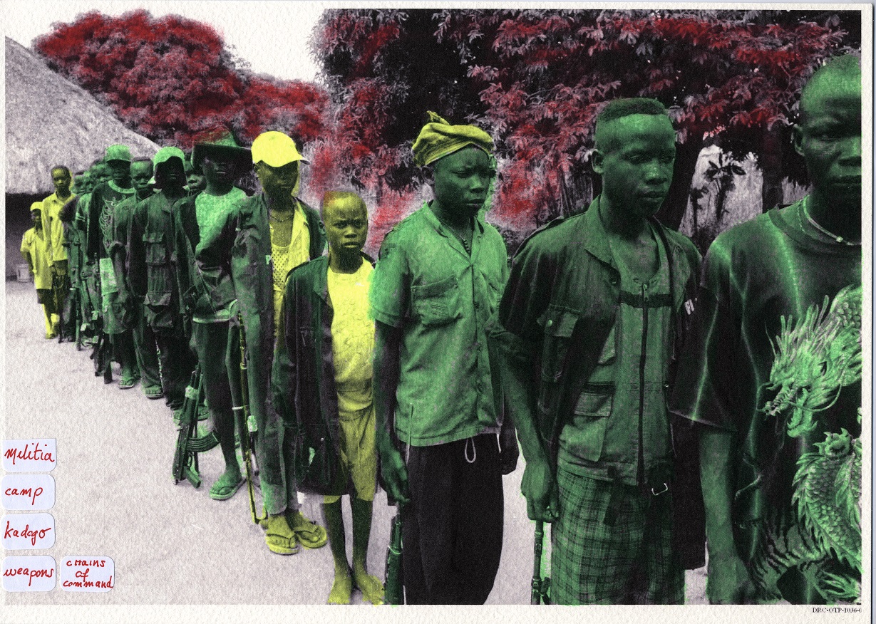 franck leibovici and Julien Seroussi, “muzungu (those who go round and round)” 2016, original scans of evidence (child soldiers in a camp from the FNI Militia), 21 x 29 cm. Photo by franck leibovici. Image courtesy of franck leibovici.