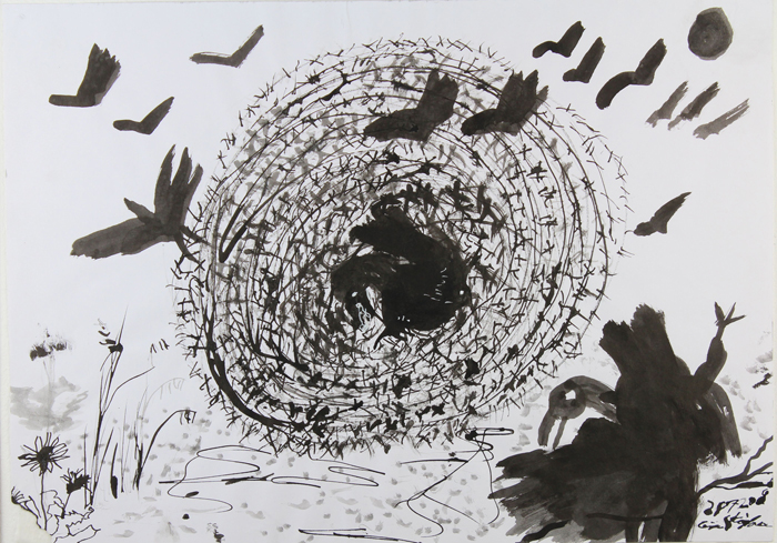 Ceija Stojka, “No Title,” 2009. Indian ink on paper. Image courtesy of Gallery8. 