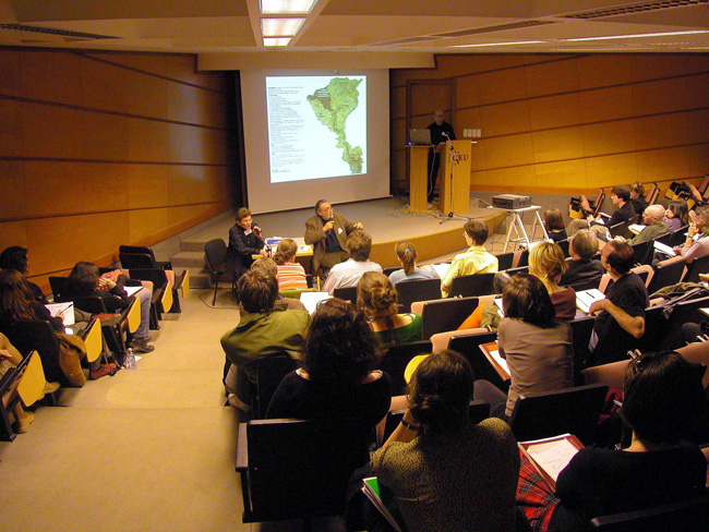 Eco-art pioneers Helen and Newton Harrison at the Translocal Symposium on Sustainability and Contemporary Art, Central European University, Budapest, 2006. Image courtesy of Maja and Reuben Fowkes.
