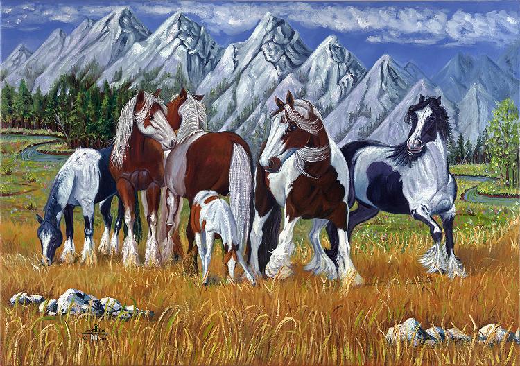 Leonard Peltier, “Horse Nation”, oil on canvas. Image courtesy of Leonard Peltier Defense Offense Committeee