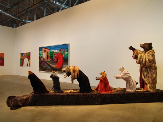 Dmitry Tsvetkov, ‘Ice Age’ 2008-09, Stuffed animals, artificial fur, silk, beads, actual sizes. Photo by Roman Suslov. (Courtesy of Moscow Biennale Art Foundation).