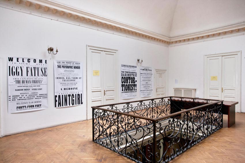 Installation view from Bucharest Biennale 5, The Institute for Political Research, works by Janice Kerbel. Photo: Radu Tudoroiu. Courtesy of BB5.
