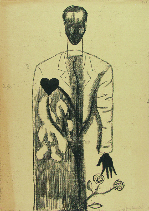 Andrzej Wróblewski, 'Heart and a Rose [Serce i ró?a]'. Monotype, 42 x 30 cm, 1957. Collection of Starmach Gallery.