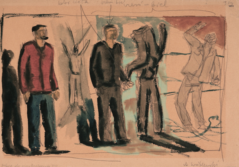 Andrzej Wróblewski, 'Untitled [Bez tytu?u]', sketch for 'Surrealist Execution'. Watercolour on paper, pencil, 31.2 x 23.2 cm, 1948?1949. Property of the artist’s family.