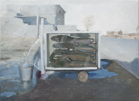 Edi Hila, 'Dans la rue - l'aquarium' ('On the Street - Aquarium'), 2007, 85.5x115 cm, oil on canvas. Image courtesy of Galerie JGM.