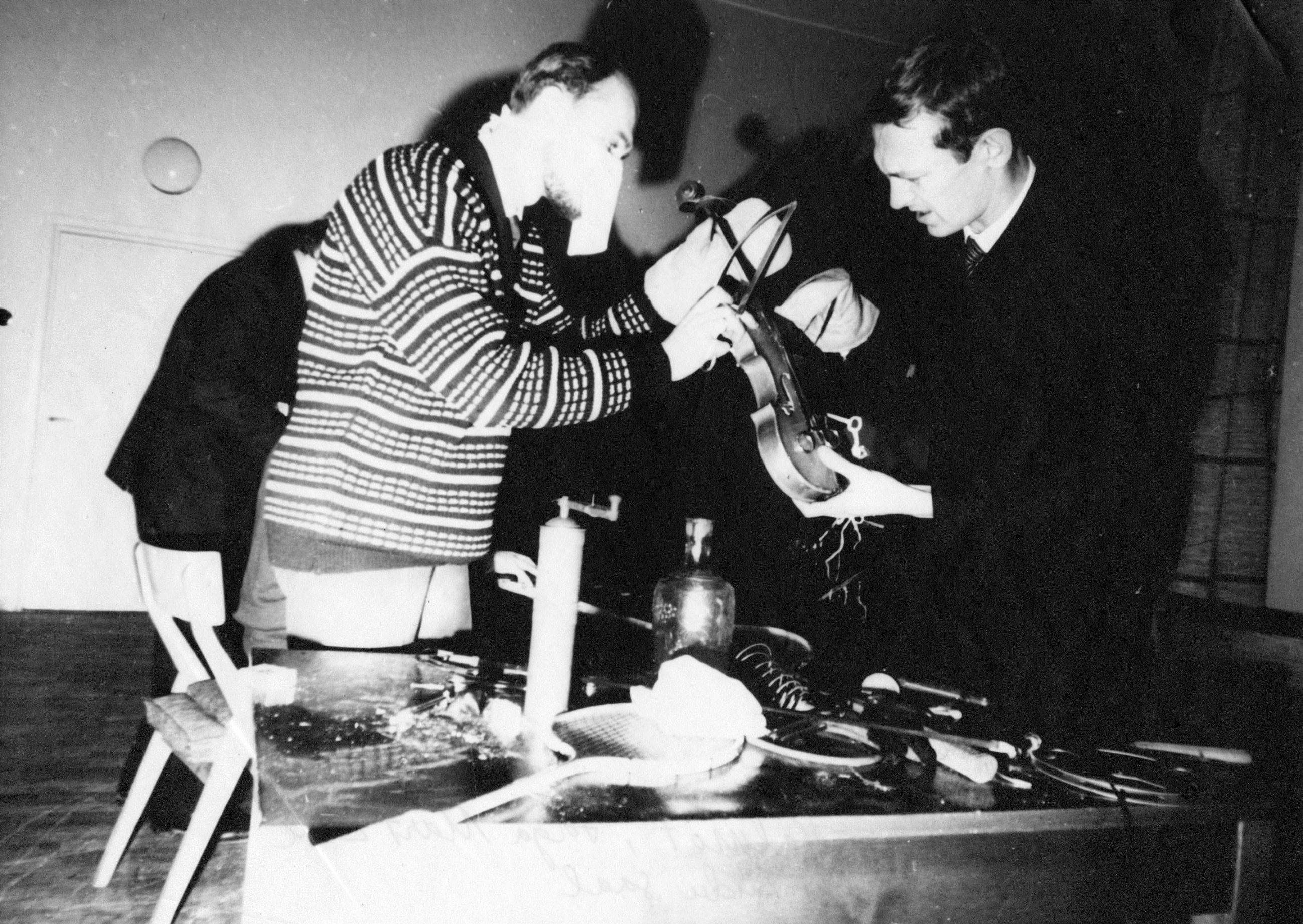 Rein Tenson, Jüri Tenson, Priit Pärn, Krista Virkus, Mari Kuutmaa, “Reading the Paper,” mid-1960s, happening in Nõmme, Tallinn, photo by Jüri Tenson. Image courtesy of the Art Museum of Estonia, Tallinn.