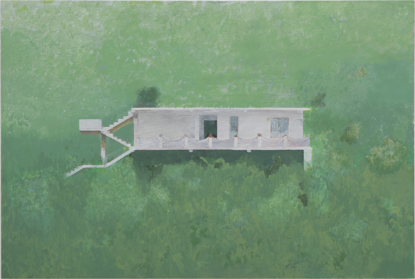 Edi Hila, 'La maison sur fond vert no.1' ('The House on the Green Background no.1'), 2006, 91x135 cm, acrylic on canvas. Image courtesy of Galerie JGM.