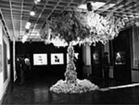 The Indigo Group (Bálint Bori, Zoltán Lábas, János Sugár), ‘Temporary Sculpture Made of Styropor. The reconstruction of the 1981 ‘Temporary Sculpture Made of Cotton Wool’’, Budapest – Berlin, 2009 Site-specific installation, styropor, wood, carbon paper used to cover the ceiling, 350 x 350 x 400 cm. Image courtesy of the author.