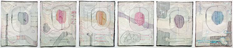 "Medeic Callisthetic Moves," 1981, drawing with the sewing machine on textile, 60 x 50 cm. Image courtesy of the artist, Ivan Gallery, Bucharest.