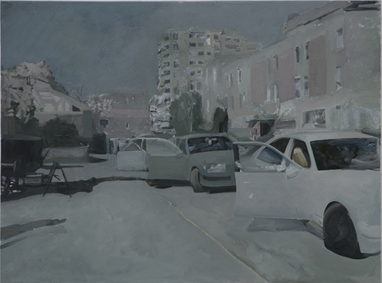 Edi Hila, 'Banlieue – l'autre quartier' ('The Suburbs – the Other Neighbourhood'), 2005, 60x80 cm, oil on canvas. Image courtesy of Galerie JGM.