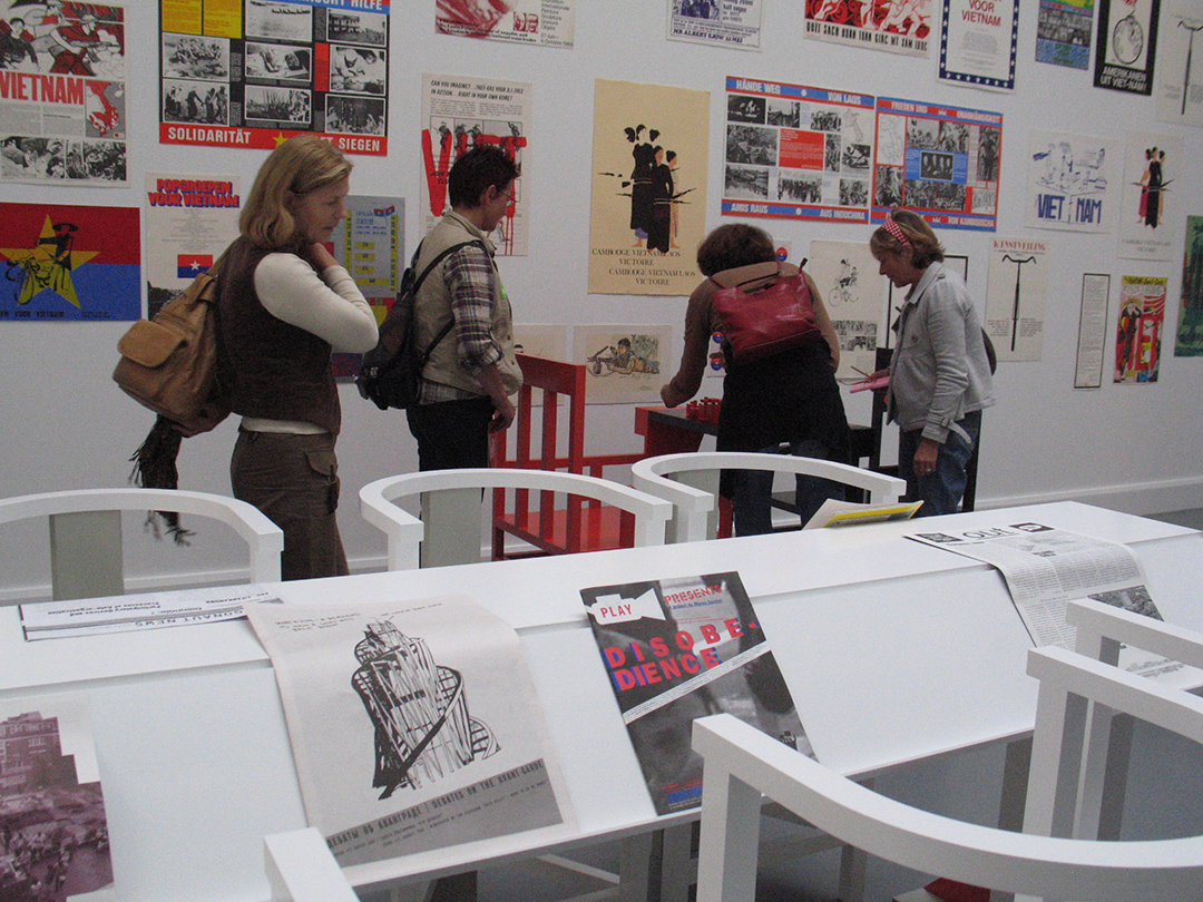 Issues of <em>Chto Delat?</em> on display as part of Reconstruction of Rodchenko Workers’ Club for the exhibition Forms of Resistance, at the Van Abbemuseum, Amsterdam, 2006.