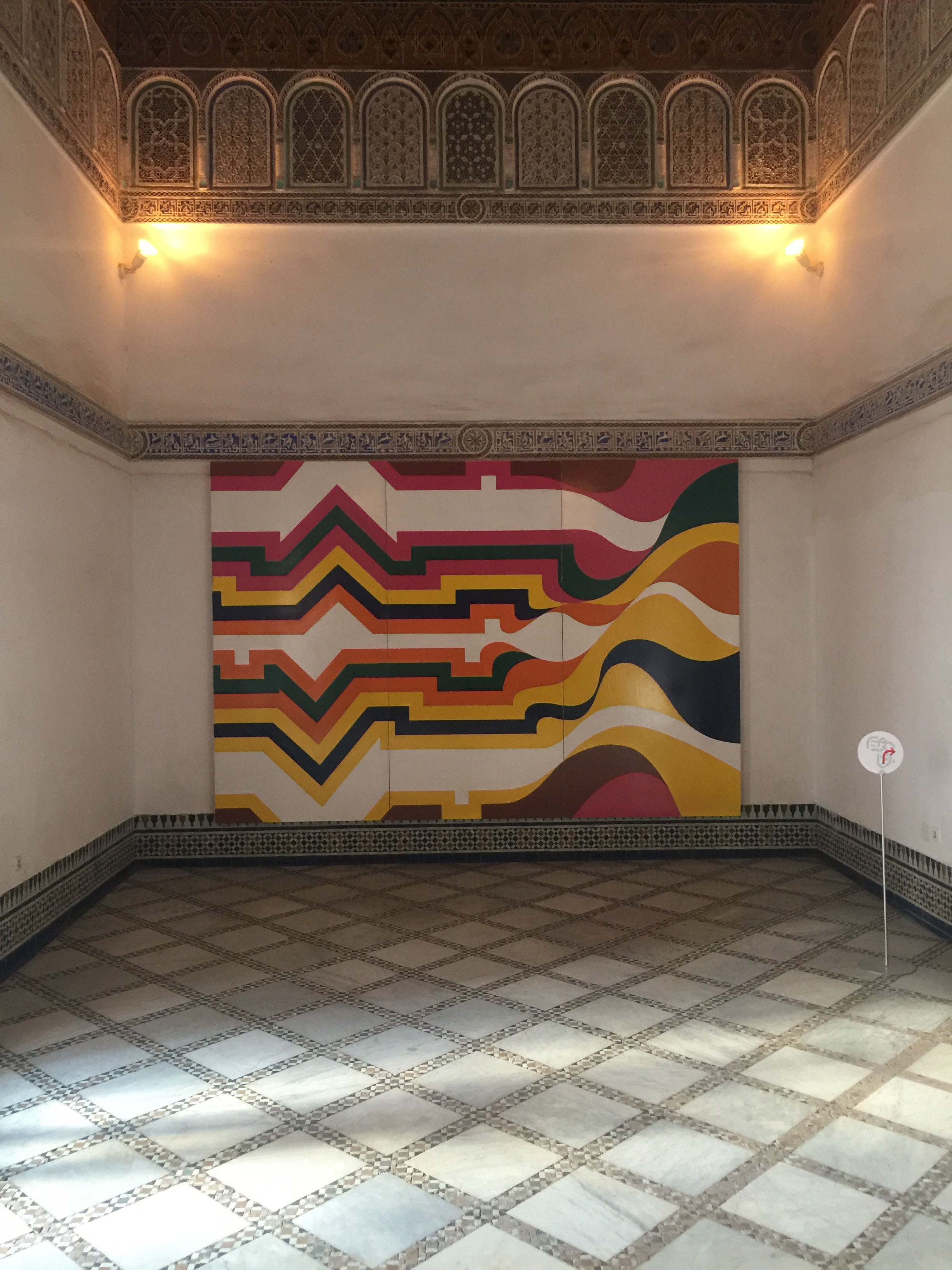 Mohammed Chabâa, Installation view of “Composition,” cellulose paint on wood, 2.5 x 3.6 m, 1975. Photo by Julian Myers-Szupinska. Courtesy of the author.