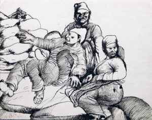 Drawing of three female figure