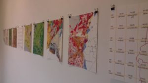 Prints of geological maps from Extractive Landscapes exhibition of Sammy Baloji.