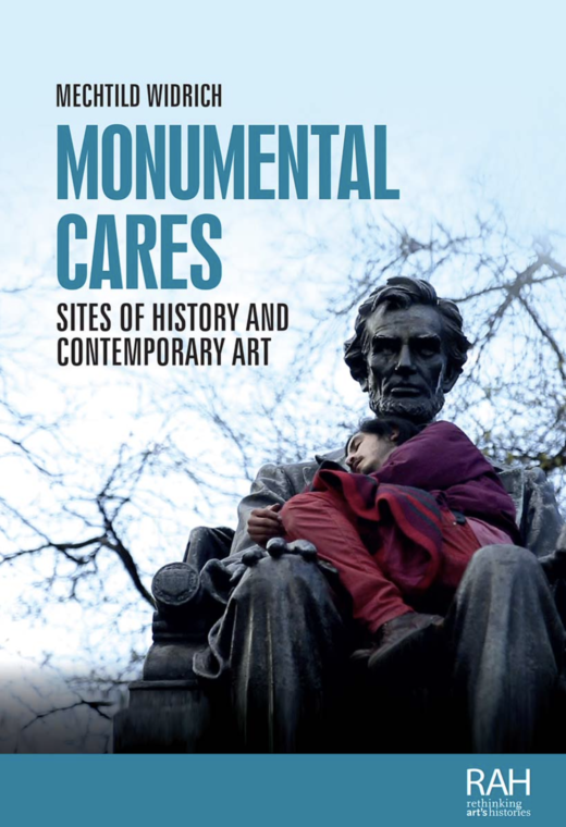 An image of the book cover, which features a statue of Abraham Lincoln with a person in red curled up in the statue's lap asleep.