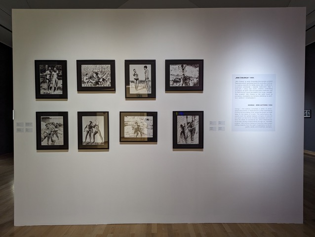 Exhibition view of a series of four black and white photographs.